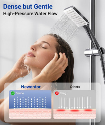 Shower head with hose, high pressure hose assembly 1.5m, universal shower head with 6 spray settings, chrome plated