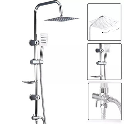 Shower Kit Twin Head 2 Mixer Shower Heads Rail Hose Riser Square ...