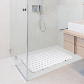 Shower Platform - Indoor Outdoor Wood Effect Slip Resistant Tray for Shower, Bath or Bathroom Floor - Rectangle, H3 x W80 x D50cm