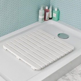 Shower Platform - Indoor Outdoor Wood Effect Slip Resistant Tray for Shower, Bath or Bathroom Floor - Square, H3 x W55 x D55cm