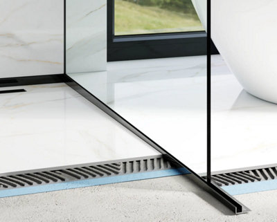 Shower profile glass fixing in Gloss Black stainless steel