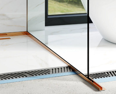 Shower profile glass fixing in Gloss Copper stainless steel
