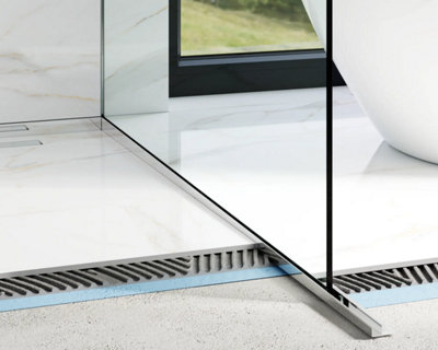 Shower profile glass fixing in Gloss Silver stainless steel