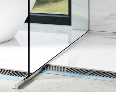 Shower profile glass fixing in Gloss Silver stainless steel