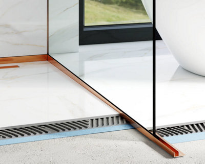 Shower profile glass fixing in Satin Copper stainless steel