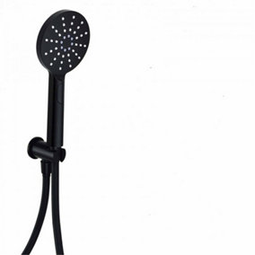 Shower Round Outlet Elbow with Wall Bracket and Shower Handset - Matt Black - (Sea)