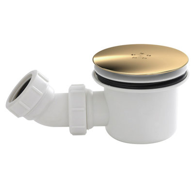 Shower Tray Mega Flow Waste - White with Brushed Brass Top - Balterley