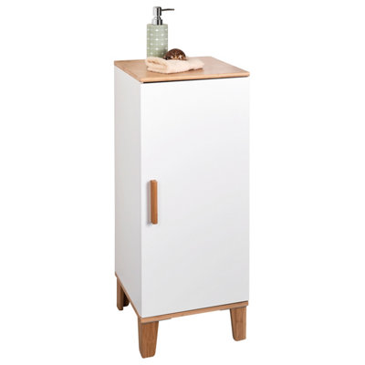 Showerdrape Amalfi Matt White & Bamboo Single Floor Bathroom Cabinet