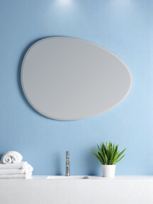 Showerdrape Angel Pebble Oval Wall Mounted Frameless Bevelled Edge Bathroom Mirror 70 x 50cm