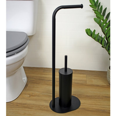 Showerdrape Aspen Black Toilet Roll Holder Brush Combination Freestanding