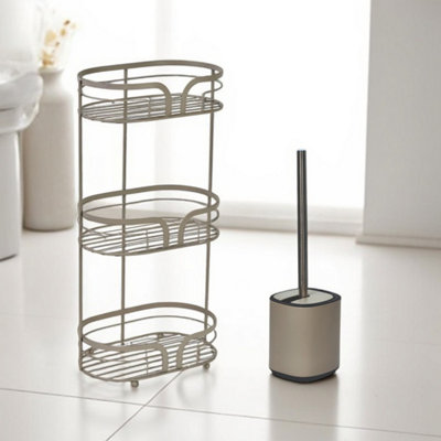 Showerdrape Beige Bathroom Accessory Set Floor Caddy with Toilet Brush ...