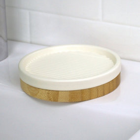 Showerdrape Bondi Cream Bamboo Ceramic Soap Dish