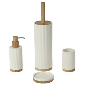 Showerdrape Bondi Set of 4 Bathroom Accessory Set Ceramic Bamboo