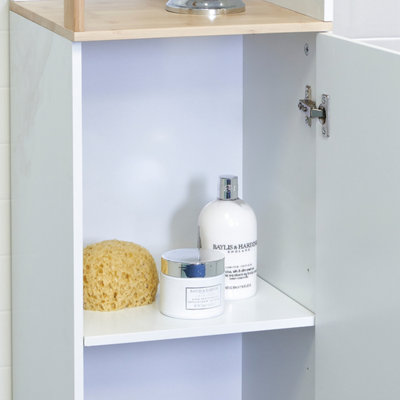 Showerdrape Catania Matt White & Bamboo Tall Bathroom Cabinet with Display Shelves
