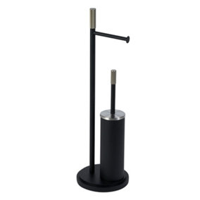 Showerdrape Chester Black Toilet Roll Holder & Brush Combination Freestanding