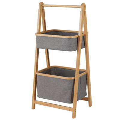 Showerdrape Cotswold 2 Tier Grey Bamboo Ladder Storage Baskets (H) 990mm x (W) 440mm x (D) 330mm