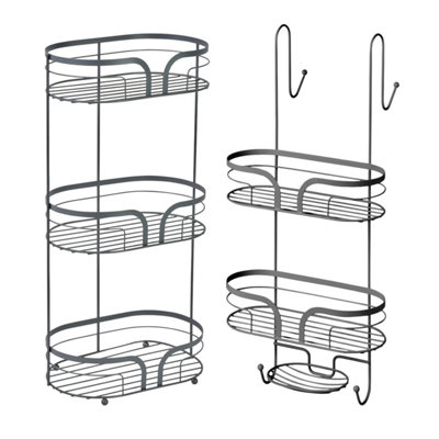 Showerdrape Dante Anthracite Grey Floor Caddy and 2 Tier Over Door Hook ...