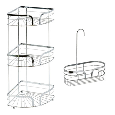 Showerdrape Dante Chrome Corner Caddy and Mini Shower Caddy