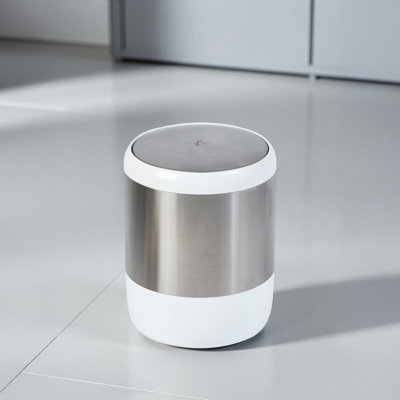 Showerdrape Elite White Satin Stainless Steel Bathroom Swing Bin, 6L