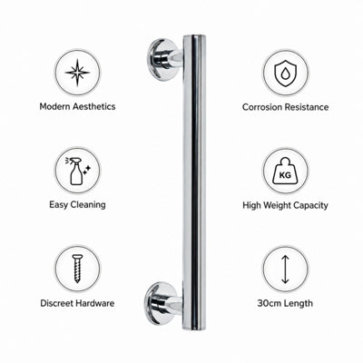 Showerdrape Excel 30cm Wall Mounted Stainless Steel Grab Bar