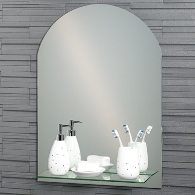 Showerdrape Greenwich Arched Frameless Bathroom Mirror With Vanity Shelf (L)700mm (W)500mm