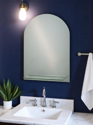 Showerdrape Greenwich Arched Oval Wall Mounted Frameless Bathroom Mirror with Vanity Shelf 70 x 50cm