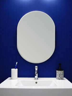Showerdrape Lincoln Oval Wall Mounted Frameless Bevelled Edge Bathroom Mirror 70 x 50cm