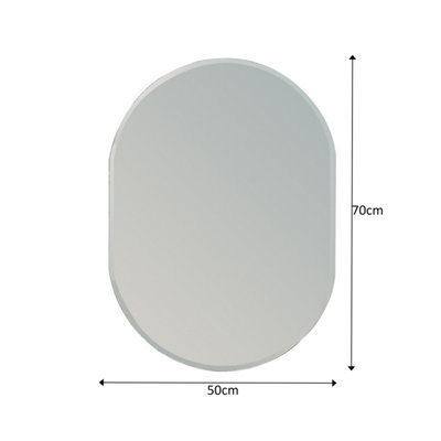 Showerdrape Lincoln Oval Wall Mounted Frameless Bevelled Edge Bathroom Mirror 70 x 50cm