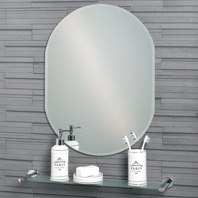 Showerdrape Lincoln Oval Wall Mounted Frameless Bevelled Edge Bathroom Mirror 70 x 50cm