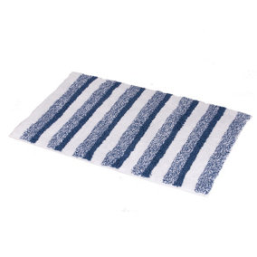 Showerdrape Milton 100% Cotton Stripe Blue Bath Mat (L)800mm (W)500mm