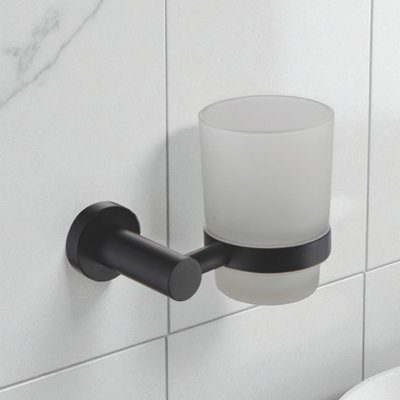 Showerdrape Modernity Black Stainless Steel & Frosted Glass Wall Mounted Toothbrush Holder