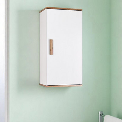 Showerdrape Nola Matt White & Bamboo Single Wall Bathroom Cabinet | DIY ...