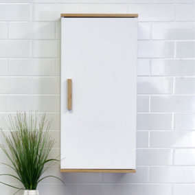 Showerdrape Nola Matt White & Bamboo Single Wall Bathroom Cabinet