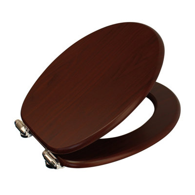 Showerdrape Norfolk Mahogany and Chrome Toilet Seat Soft Close DIY at B&Q
