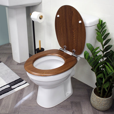 Showerdrape Norfolk Walnut and Chrome Toilet Seat Soft Close