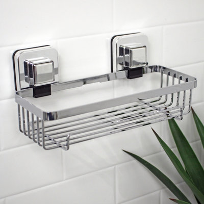 Showerdrape Pushloc Stainless Steel Suction Wall Mounted Rectangular Basket