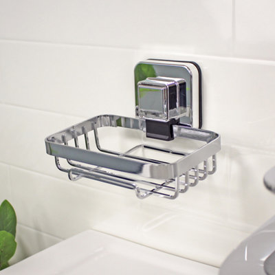 Showerdrape Pushloc Stainless Steel Suction Wall Mounted Soap Basket