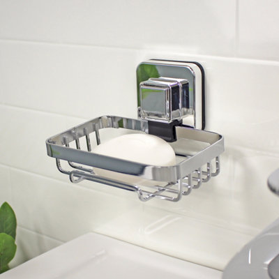 Showerdrape Pushloc Stainless Steel Suction Wall Mounted Soap Basket