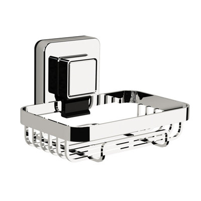 Showerdrape Pushloc Stainless Steel Suction Wall Mounted Soap Basket