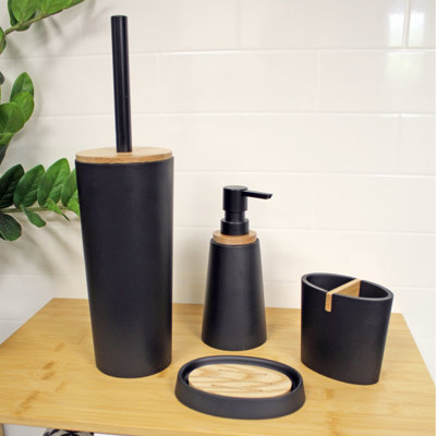 Showerdrape Sonata Black & Bamboo 4 Piece Bathroom Accessory Set Price Comparisons | Compare The Build