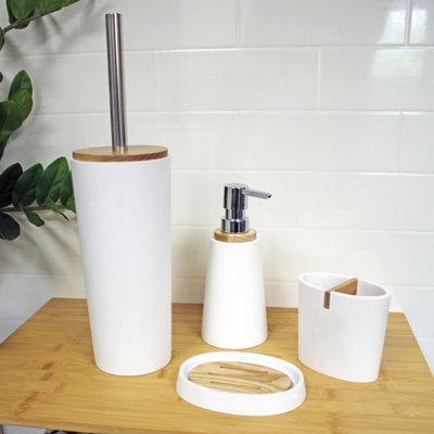 Showerdrape Sonata White & Bamboo 4 Piece Bathroom Accessory Set Price Comparisons | Compare The Build