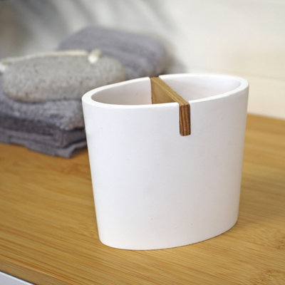 Showerdrape Sonata White & Bamboo Toothbrush Holder Price Comparisons | Compare The Build