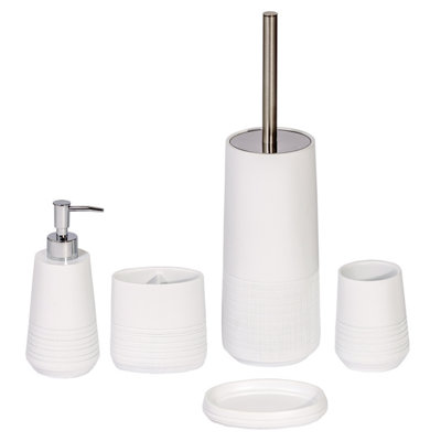 Showerdrape Strata White 5 Piece Bathroom Accessory Set Resin DIY at B&Q