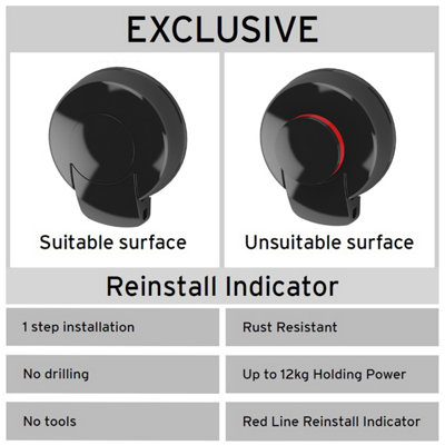 Showerdrape SuctionLoc Black Steel Suction Wall Mounted Robe Hook with ...