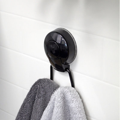 Showerdrape SuctionLoc Black Steel Suction Wall Mounted Robe Hook