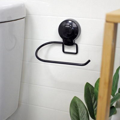 Showerdrape Suctionloc Black Steel Suction Wall Mounted Toilet Roll Holder