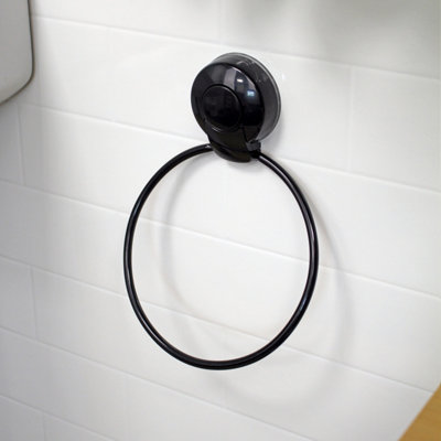 Showerdrape Suctionloc Black Steel Suction Wall Mounted Towel Ring