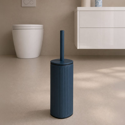 Showerdrape Targa Dark Blue Square Ribbed Fully Lined Toilet Brush & Holder