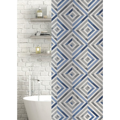 Showerdrape Zona Blue and Grey Shower Curtain Polyester (L)1800mm Price Comparisons | Compare The Build