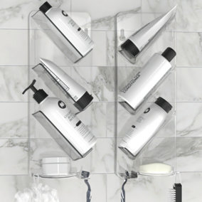 ShowerGem Easy Clean Removable Rustproof Shower Caddy. As Seen On Dragons Den. Set of 2. Razor Holder Included. Durable Organiser